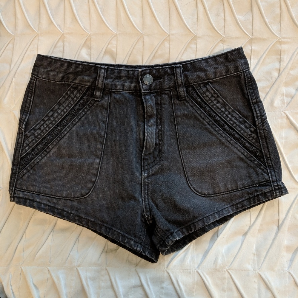 High waisted black denim shorts